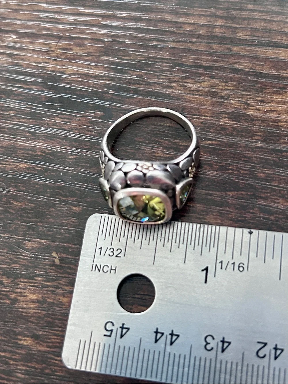 Designer Inspired 925-Stamped Faceted Peridot-Style Silver Ring, size 8.5-9